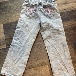 Shen Light Wash Wide Leg Jeans with Pink Bow Accents Size 11 Y